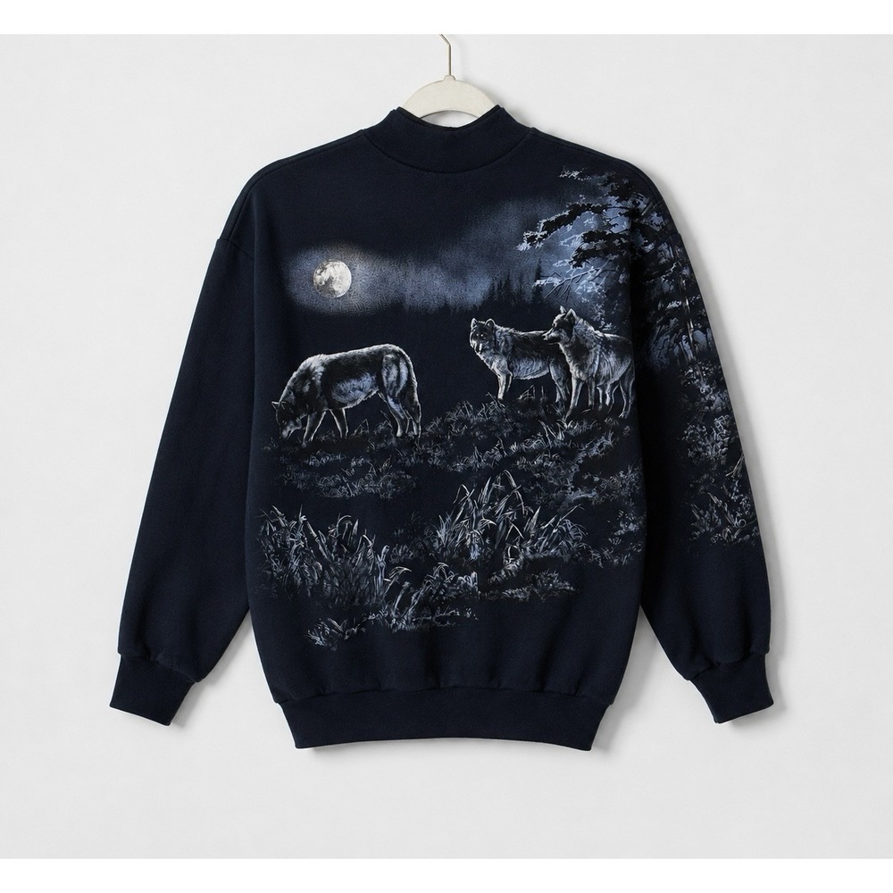 Vintage Art Unlimited Wolf Moon Nature Graphic Pullover Sweatshirt M USA Made - Picture 6 of 9